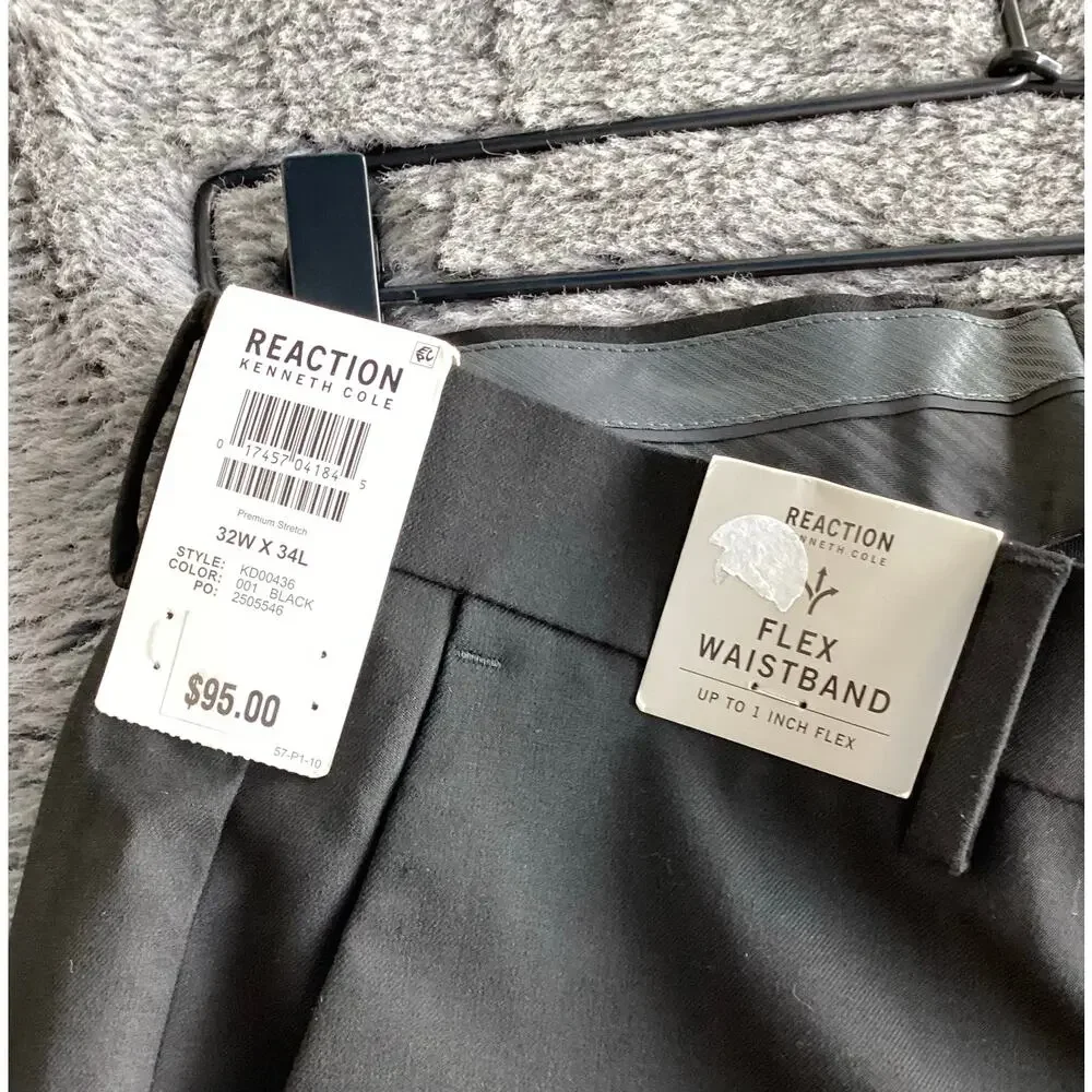 NWT Reaction Kenneth Cole Men's Slim-Fit Stretch Twill Dress Pants Black 32x34‎